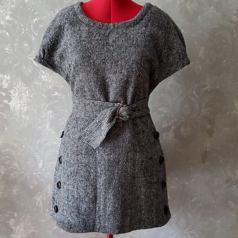Marc by Marc Jacobs Gray Tweed Belted Shift Dress
